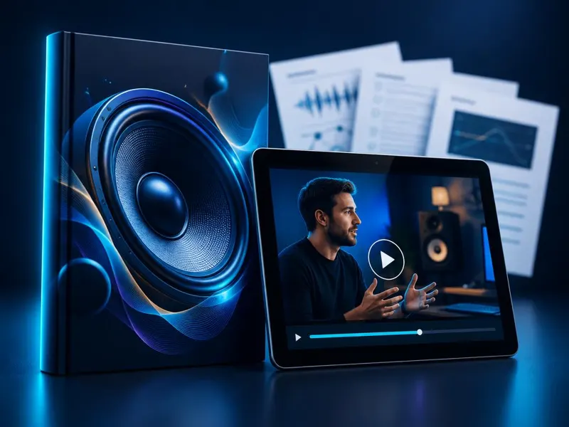 Minh họa: ebook và màn hình bài học video của một sản phẩm số.